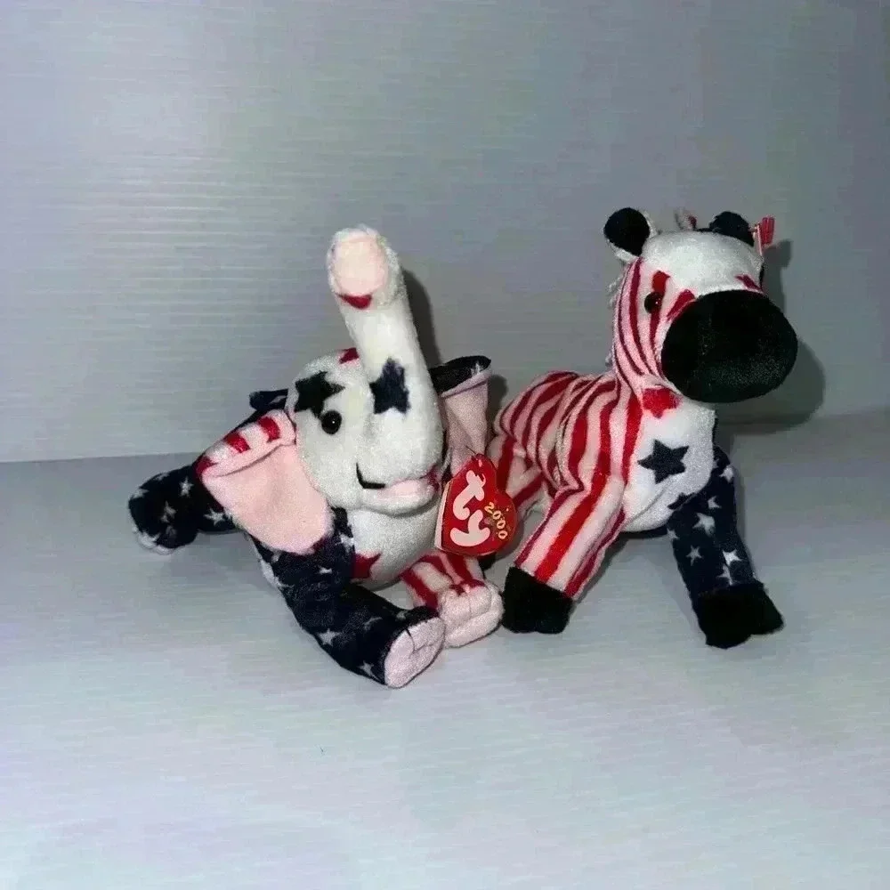 New!Lefty & Righty 2000 Ty Beanie Babies Original Tags Stars & Stripes Election! - Picture 3 of 16